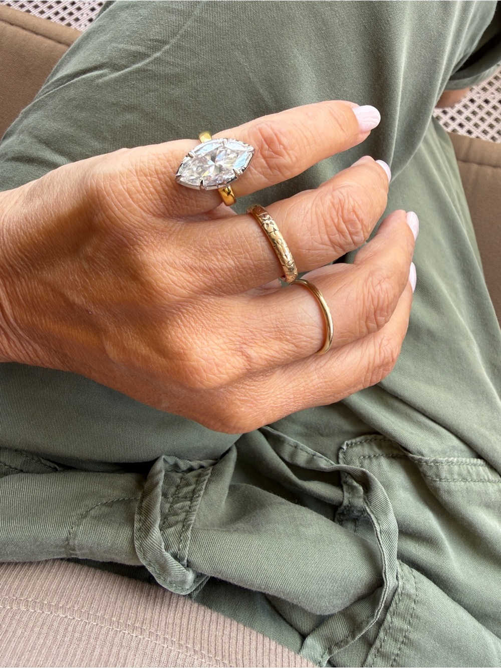 Gold Marquise mossinite Statement Ring - Elegant Gold Fashion Ring/ 3.20 size